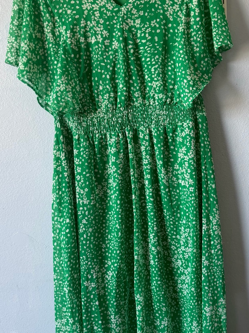 DKNY Green and White Floral High-Low Dress